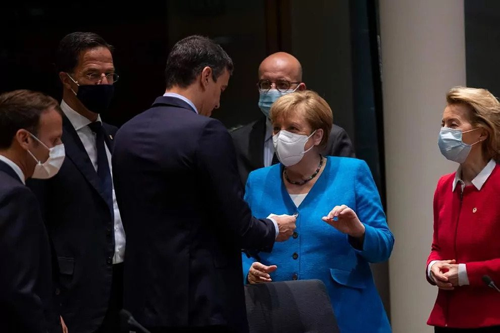 Pedro Sánchez Emmanuel Macron Mark Rutte y Angela Merkel