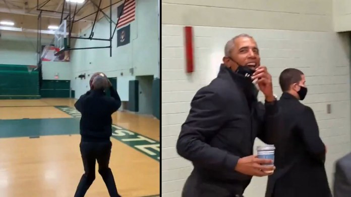 VIDEO: Barack Obama anota un espectacular triple de baloncesto y deja impresionado a LeBron James Obama large