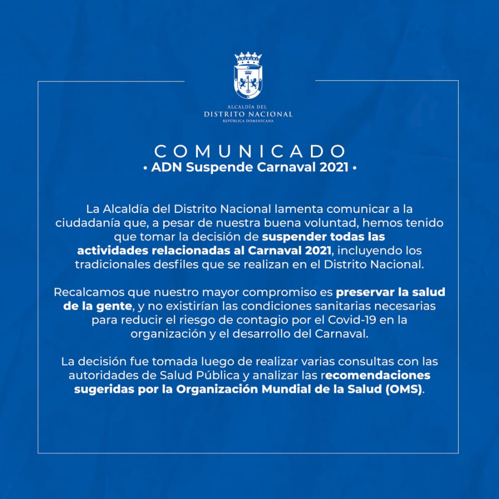 ADN suspende Carnaval Santo Domingo 2021 por la situación de excepción a que obliga el Covid 19 WhatsApp Image 2020 12 21 at 2.50.31 PM large