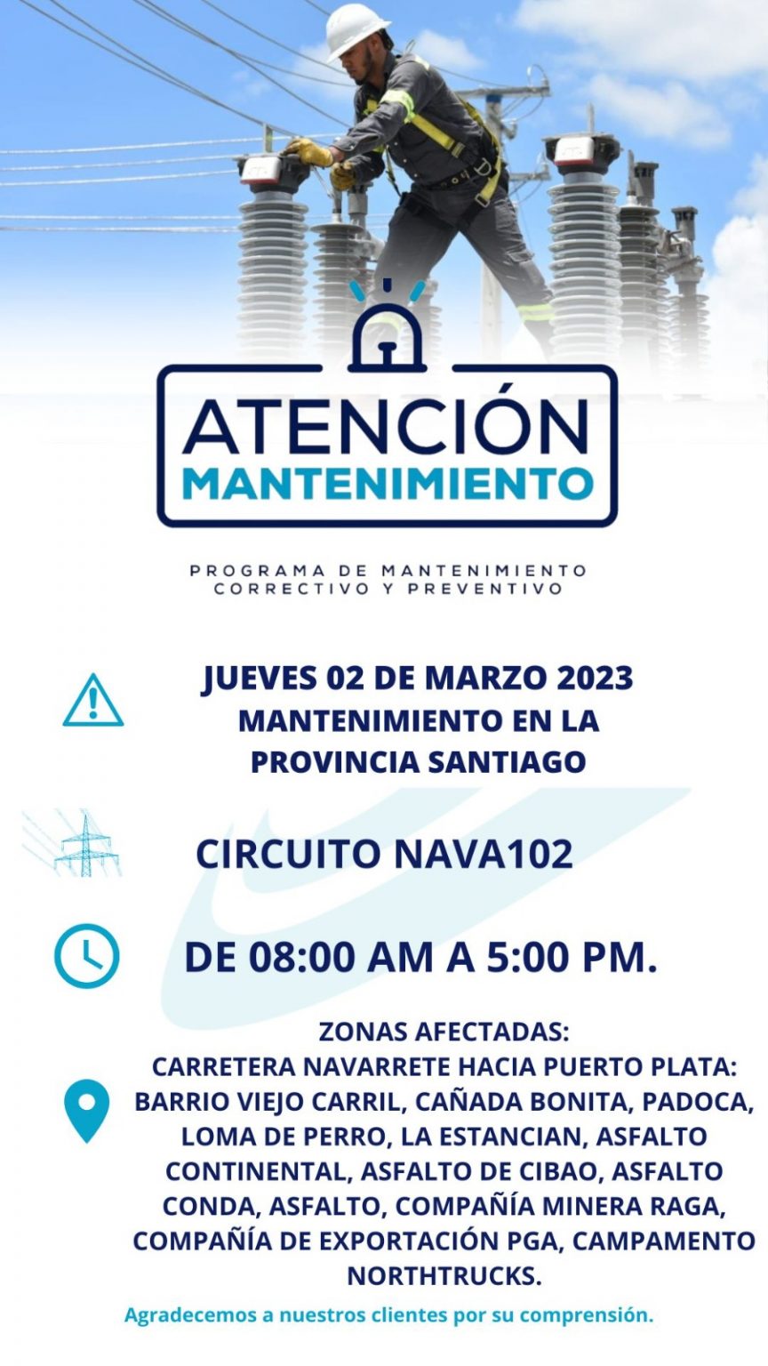 Edenorte anuncia interrupcion por mantenimientos en Puerto Plata