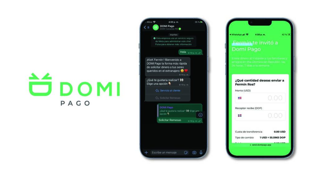 Domi pago la app de remesas que ofrece transacciones gratis desde EEUU a RD por medio de WhatsApp