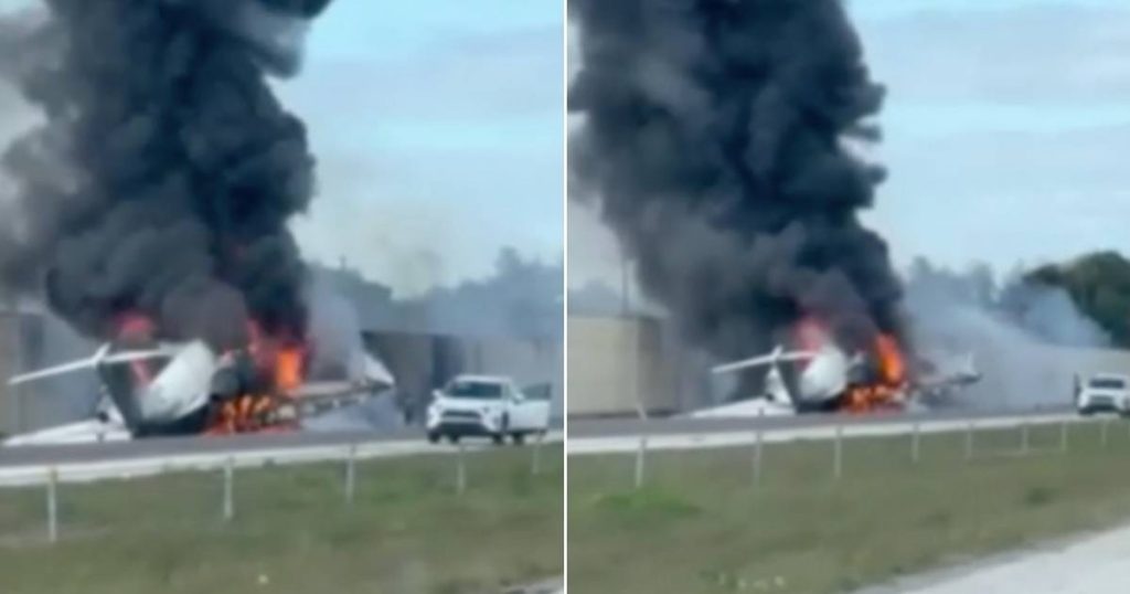 Jet privado se estrella contra un coche y se incendia en una carretera de Florida