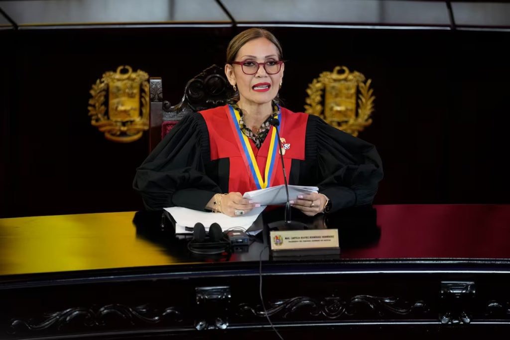 Caryslia Rodriguez durante el pronunciamiento de este jueves en Caracas