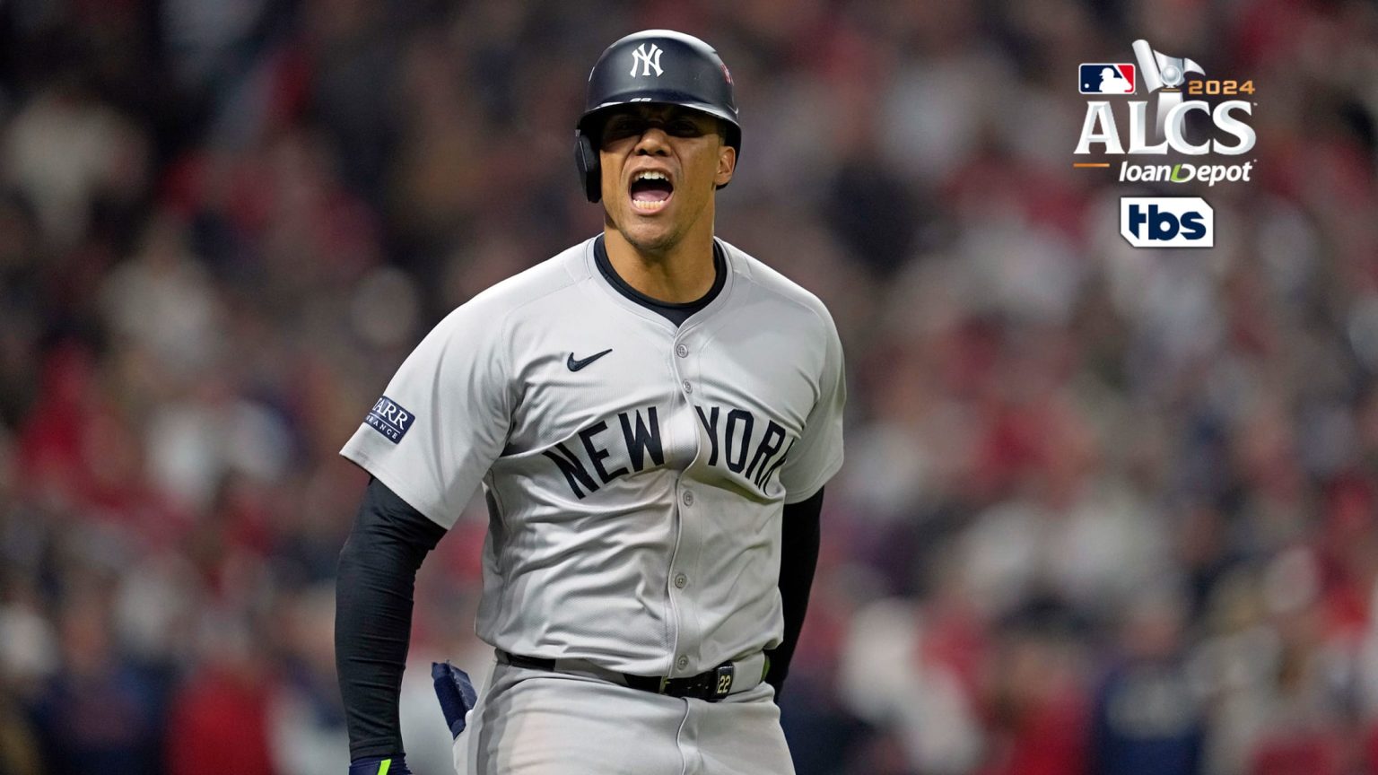 Juan Soto celebra jonron en la decima entrada antelos Guardians en J5 de SCLA