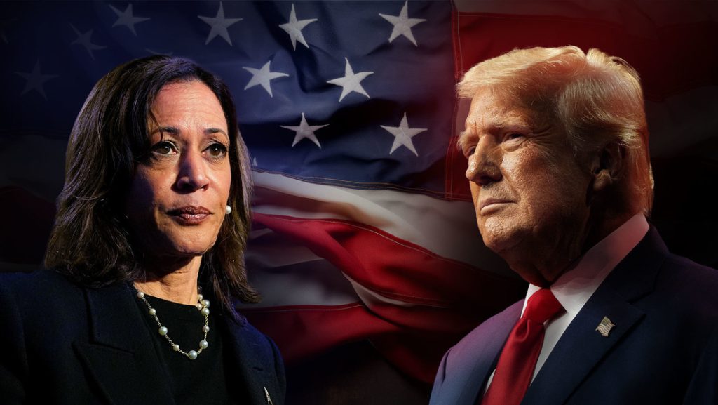 Donald Trump exmandatario estadounidense y candidato del Partido Republicano y Kamala Harris