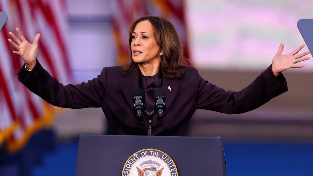 Kamala Harris este miercoles durante su discurso