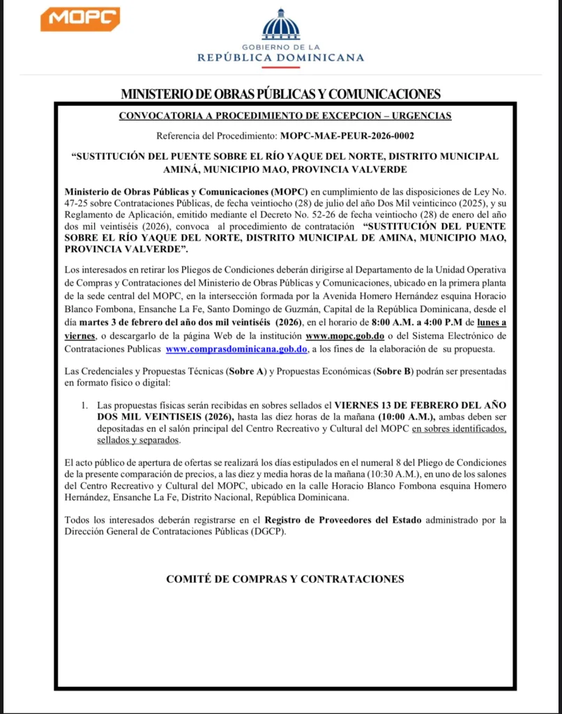 Obras Públicas impulsa reconstrucción urgente del puente de Amina para reforzar seguridad vial en Valverde Obras Publicas impulsa reconstruccion urgente del puente de Amina para reforzar seguridad vial en Valverde
