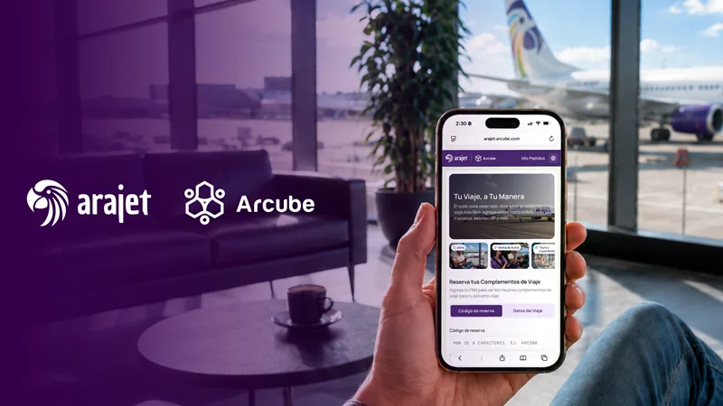 Arajet y Arcube se unen para ofrecer nuevos servicios que enriquecen la experiencia de viaje de sus pasajeros Arajet y Arcube se unen para ofrecer nuevos servicios que enriquecen la experiencia de viaje de sus pasajeros