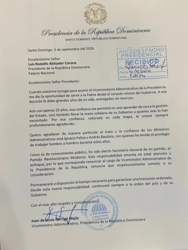 Juan Garrigó renuncia como viceministro para dedicarse de lleno a la Secretaría General del PRM Juan Garrigo renuncia como viceministro para dedicarse de lleno a la Secretaria General del PRM eljacaguero1