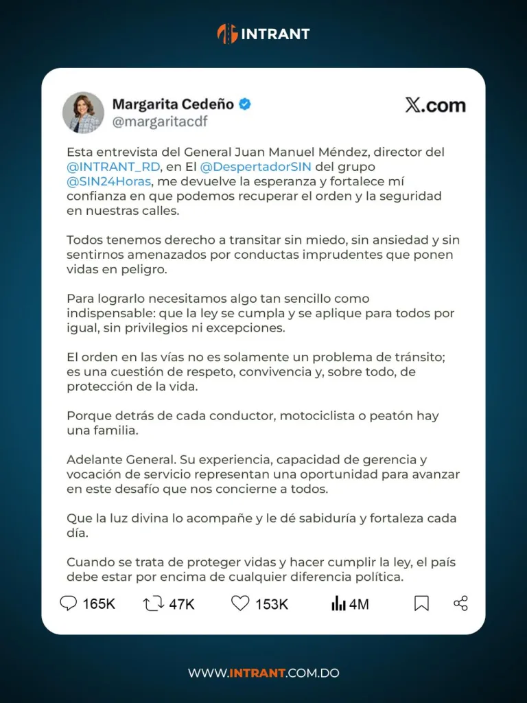 Margarita Cedeno confia en que Juan Manuel Mendez pueda recuperar el orden en las calles