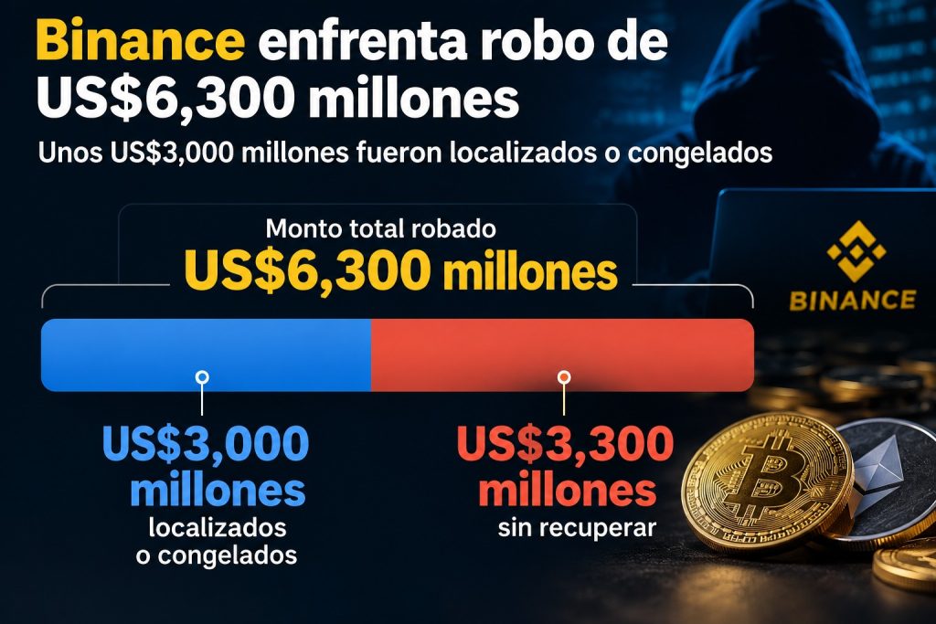 Binance enfrenta robo de US$6,300 millones; unos US$3,000 millones fueron localizados o congelados